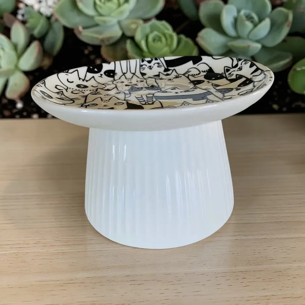 NEW Whisker Friendly Black & White Multi Cats Elevated Raised Cat Food Bowl Dish